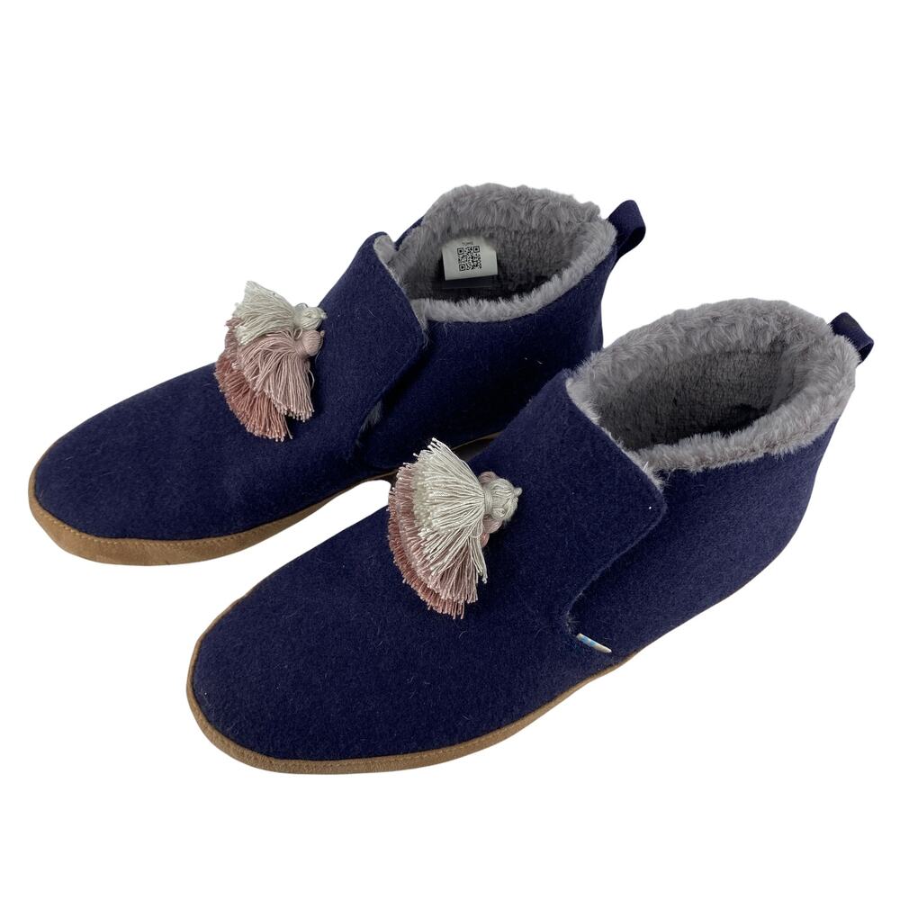 TOMS Women’s Size 10 Navy Blue Nahla Tassel Slippers Super Soft Lining Slip